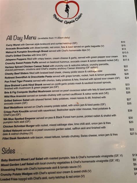 Menu At Naked Apple Cider House Restaurant Karragullen