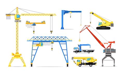 Premium Vector | Truck crane and tower mechanism industrial machinery