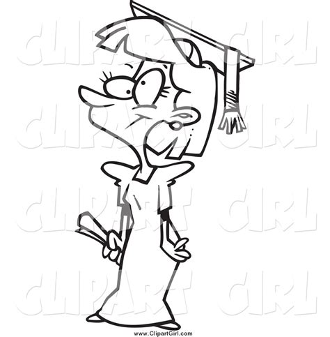 Clip Art of a Black and White Happy Teen Girl Graduate by toonaday - #3562