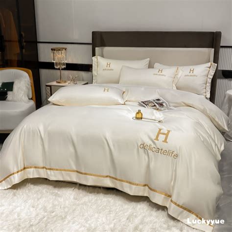 Ready Stock Pcs Light Luxury Embroidery Ice Silk Bedding Set Nude Sleeping Double Sided Bed