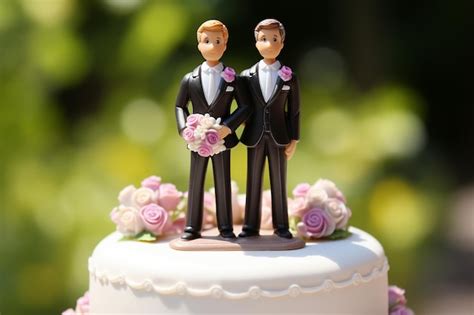 Torta De Casamento Dois Noivos Estatuetas De Um Casal Gay Conceito De Casamento Gay Samesex