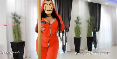 Thrilling Moment From La Casa De Papel Cosplay Big Ass Latina Teasing At The Pole And Giving The