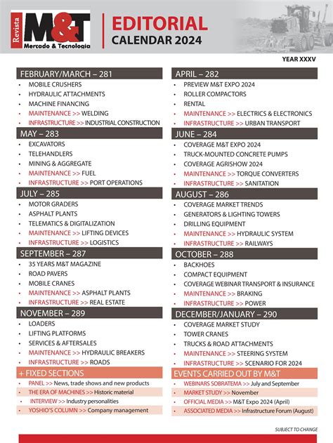 Editorial Calendar 2024 Revista M T by Sobratema Publicações Issuu