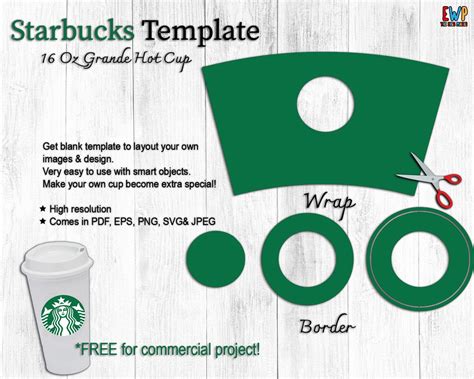 Full Wrap 16 OZ Starbucks Grande Hot Cup Template High Resolution SVG File For Starbuck Cup