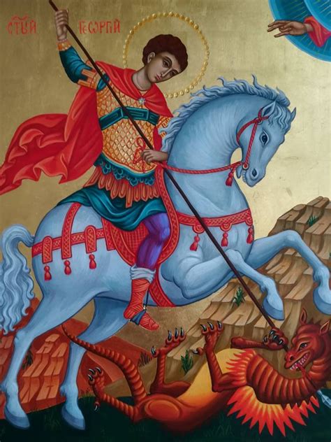 Saint George Killing The Dragon Hand Painted Orthodox Icon Etsy