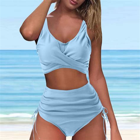 Successthop Bathing Suit For Women Piece Bikini Padded Twist Front Wrap U Back Scoop Neck High