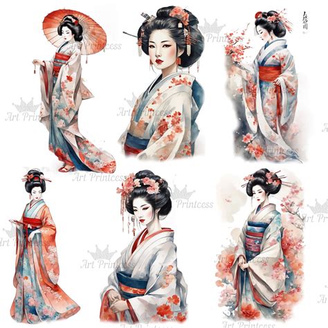 50 Geisha Watercolor Clipart PNG Traditional Japanese Geisha Watercolor