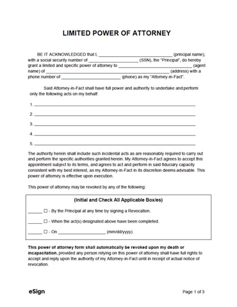 Printable Special Power Of Attorney Form