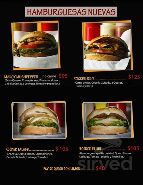 Rocker Hamburguesas Menu In Tecate B C Mexico