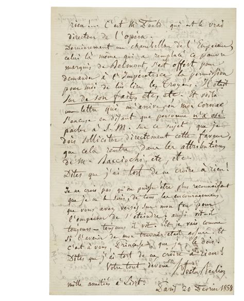 Hector Berlioz (1803-1869), Autograph letter signed (‘Hector Berlioz