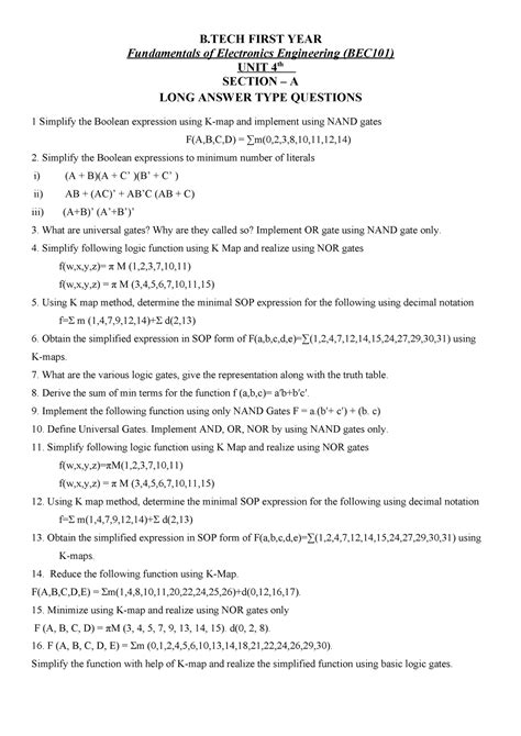 Fundamentals Of Electronics Engineering Bec Th Unit B First