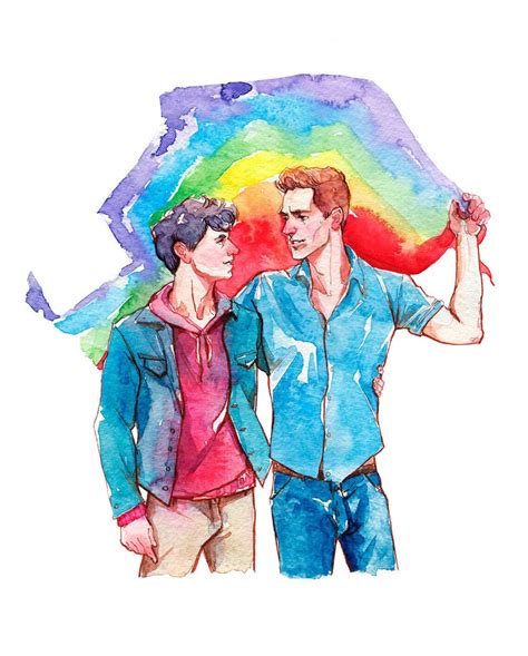 Gay Couple With Rainbow Flag Gay Pride Lgbtq Art Watercolor Etsy