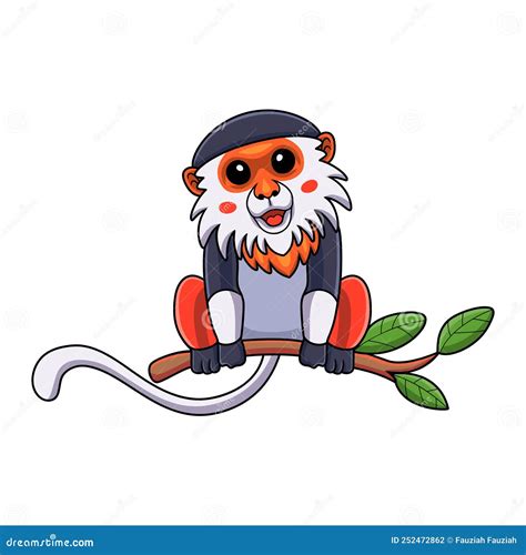 Cute Red Shanked Douc Monkey Cartoon On Tree Vector Illustration