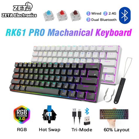 Zeta Rk Pro Bluetooth Mechanical Keyboard Wireless Hot Swappable Bluetooth Type C Dual