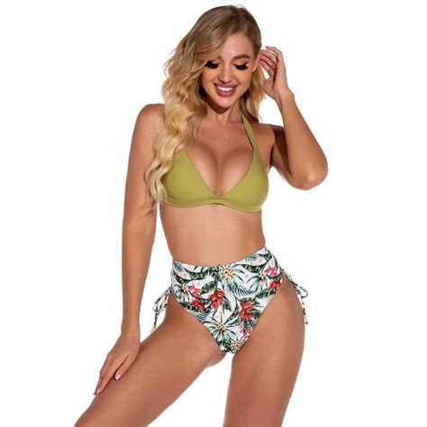 Femme Maillot de Bain Bikini Sexy Push up Bretelles croisées Feuilles tropicales Imprimé Style
