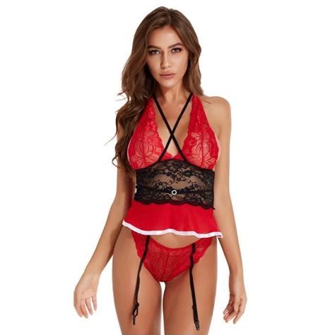 Mesdames mode licou lingerie dentelle noire couture lingerie sexy l Rouge Cdiscount Prêt à