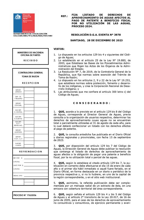 Listado De Derechos De Aprovechamiento De Aguas Afectas Al Pago De