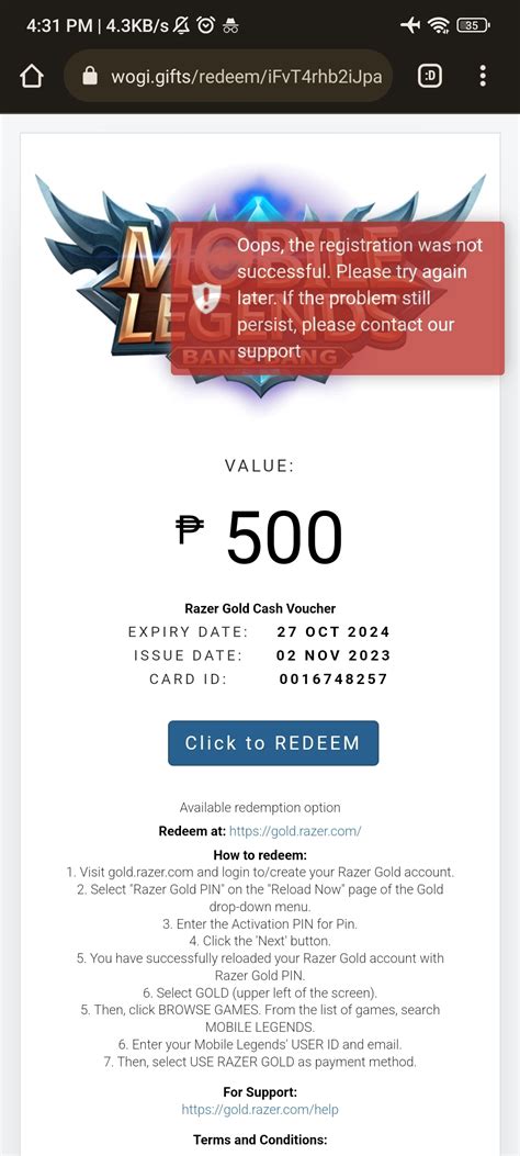 Registration Not Successful Razer Gold Voucher Razer Insider