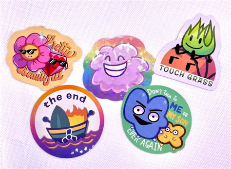 Bfdi 25 Vinyl Sticker Pack 1 Grassy Ruby Flower Four X Firey