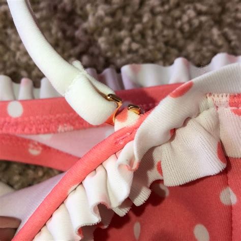 PINK Victoria S Secret Swim Euc Coralpink White Polka Dot Ruffle Bikini Top Poshmark