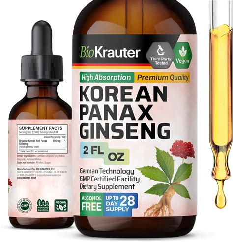 Bio Krauter Panax Gotas Líquidas De Ginseng Extracto De Ginseng Coreano Sin Alcohol Tintura De