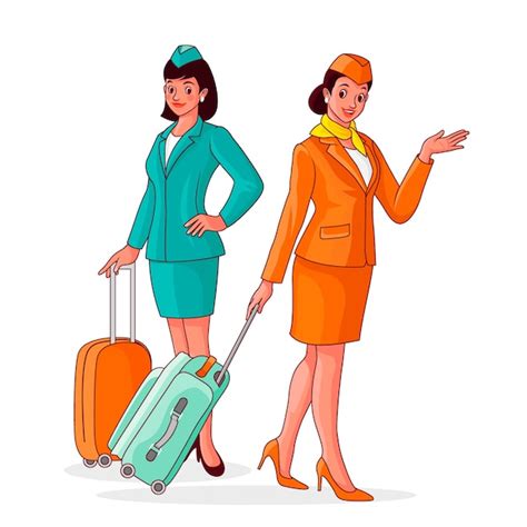 Free Vector Hand Drawn Flight Attendant Cartoon Illustration