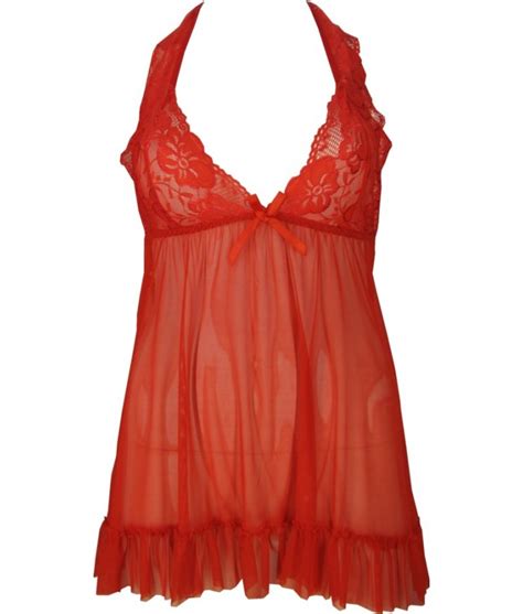 Sexy Red Chiffon Lace Halter Babydoll Lingerie Discreet Tiger