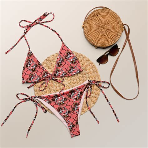 Koi Fish Recycled String Bikini Set Colorful Swimsuit Koi Fish Bikini Top Eco Friendly String