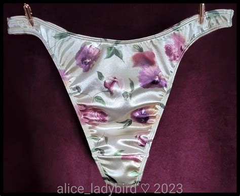 Floral Vintage Satin Thong Panties Bikini Second Skin… Gem