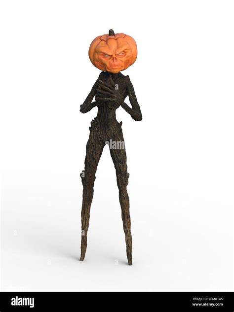 D Rendering Of A Fantasy Halloween Scarecrow With Pumpkin Head