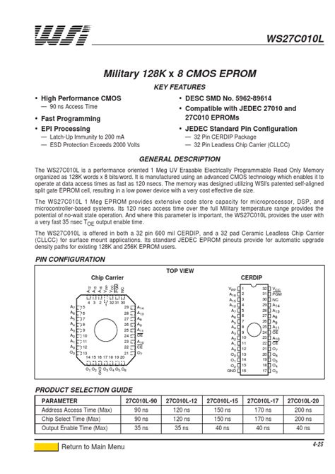 WS27C010L 12DMB Datasheet Military 128K X 8 CMOS EPROM