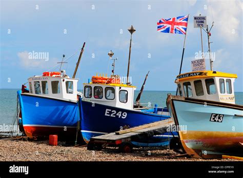 Fishing Boats On Beer Beach Beer Dorset England Stock Photo Alamy