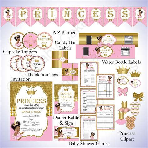 Princess Baby Shower Decorations Pink Gold Brunette Hair With Invite Baby Shower
