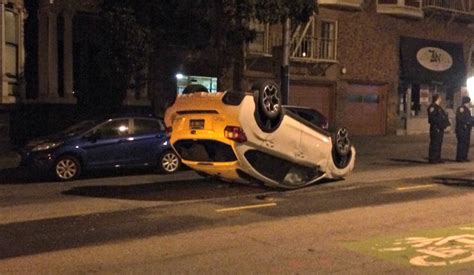 On Haight Street Driver Flips Car Flees Scene