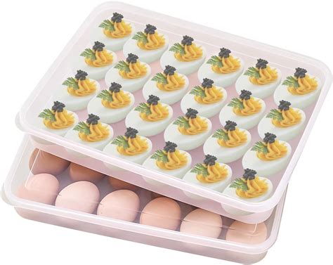 RTUDOPUYT 2 Pc Deviled Egg Platter Deviled Egg Carrier With Lid