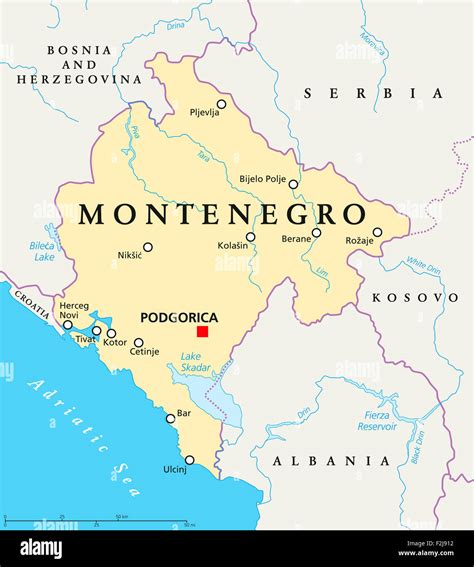 Montenegro Political Map With Capital Podgorica National Borders