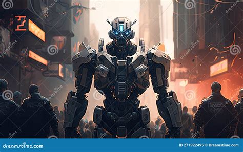 Robot Uprising Apocalypse Digital Art Illustration, Generative AI Stock ...