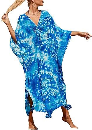 Bsubseach Vestido Largo De Playa Kaft N De Cuello En V Cubre Bikini Coverup De Playa Estampado