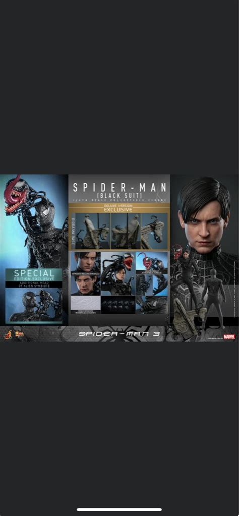 賣首日28 9 17 50訂單 Hot Toys MMS728B Spider Man Black suit Deluxe ver with bonus part 興趣及遊戲 玩具