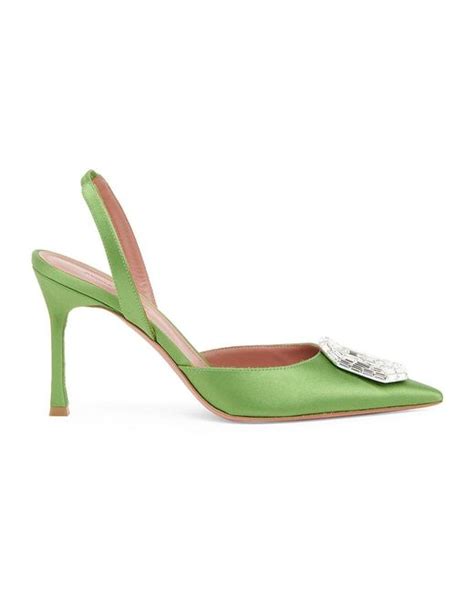 Amina Muaddi Camelia Silk Slingback Pumps In Green Lyst