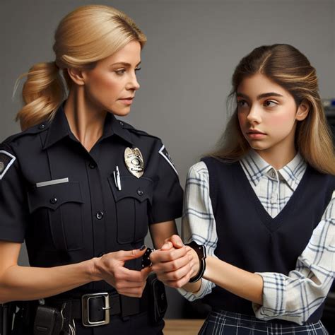 Blonde Police Officer Arresting College Student Law Enforcement Interaction AI Art Generator