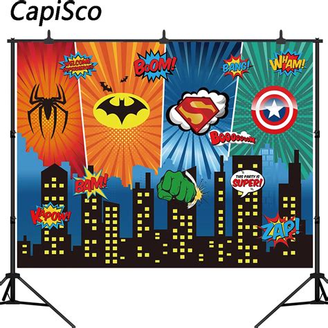 Capisco Superhero Backdrops Birthday Party Baby Comics Personalized