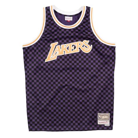 Mens Mitchell Ness NBA Checked Swingman Jersey LA Lakers EBay