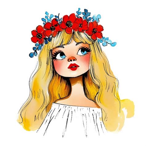 Peinture L Aquarelle D Une Belle Fille Blonde Avec Une Couronne De Fleurs De Lilas Vecteur