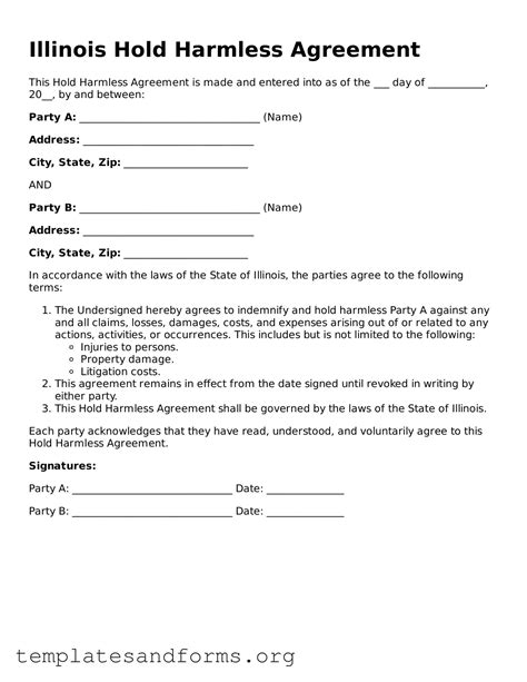 Valid Illinois Hold Harmless Agreement Forms ️ Blank PDF Template