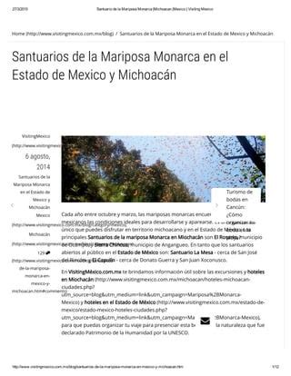 Santuario De La Mariposa Monarca Michoacan Mexico Visiting Mexico PDF