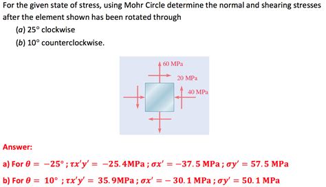 Solved For The Given State Of Stress Using Mohr Circle Chegg