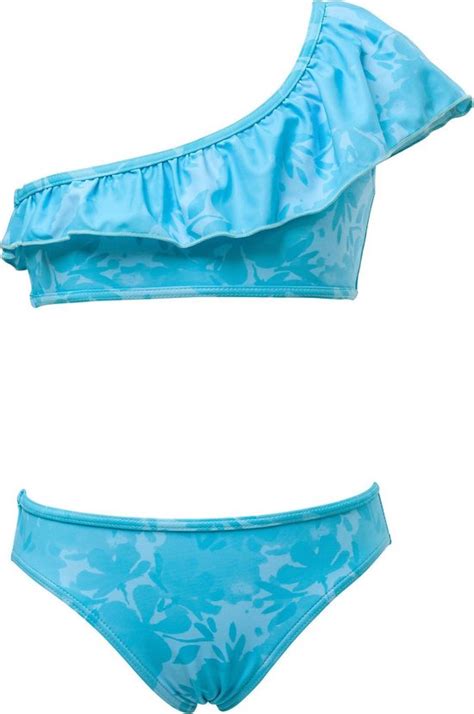 Snapper Rock One Shoulder Bikini Blue Leaf Aqua Blauw Maat 98