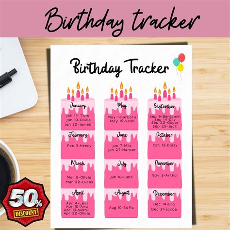 Birthday Tracker Printable Tracker Birthday Calendar Birthday Reminder