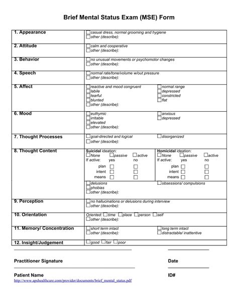 Free Printable Mental Status Exam Templates Pdf Word Worksheet